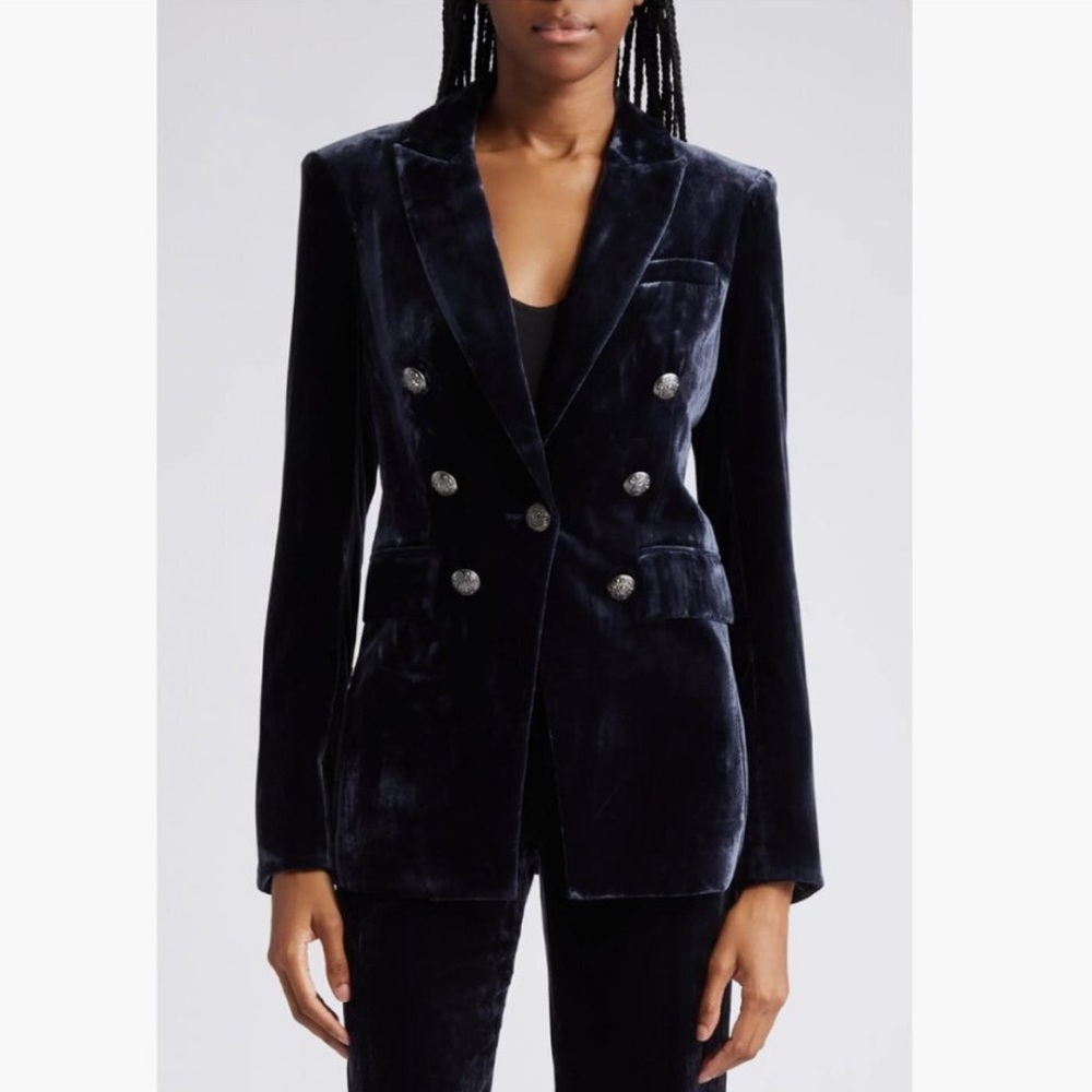 Veronica Beard Navy Velvet Double-Breasted Blazer